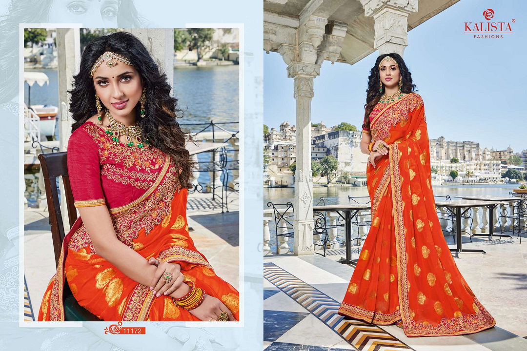 Kalista Kohinoor Gold 2 Heavy Wedding Wear Latest Fancy Vichitra Silk Saree